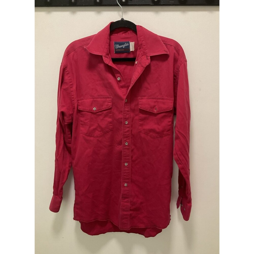Vintage Wrangler Shirt Mens Large Red Long Sleeve Button Down 100% Cotton